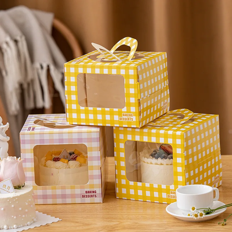 LBSISI Life 10pcs Handle Paper Cake Boxes With Window Birthday Party Baby Shower Celebrate 4/6/8 Inch  Handmade Packaging Decor