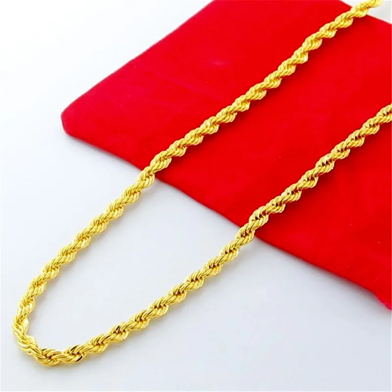 Hip Hop plated 24K Gold Necklace 4MM Twisted Rope Twist Electroplating Gold Necklace for Men & Women Wedding Jewelry Gifts