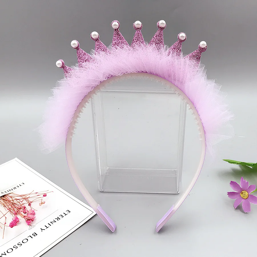 Princess Lace Crown Hair Bands For Baby Girls Sweet Pearls 3D Headband Birthday Party Hair Hoops Hairbands Kids Hair Accessories