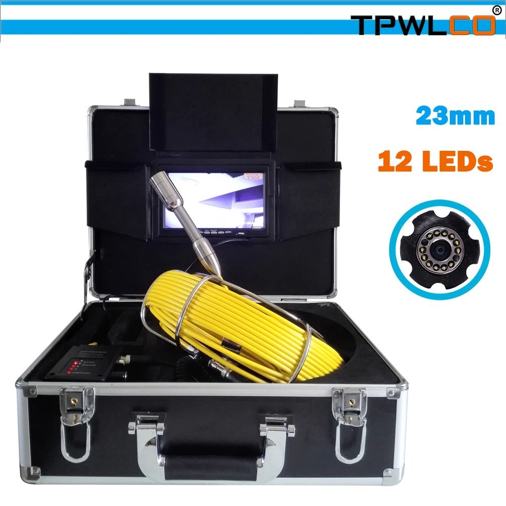 

7inch Screen DVR 20-50 23mm IP68 Waterproof Endoscope Camera With 12 LEDS Lights Industrial Pipe Drain Sewer Inspection System