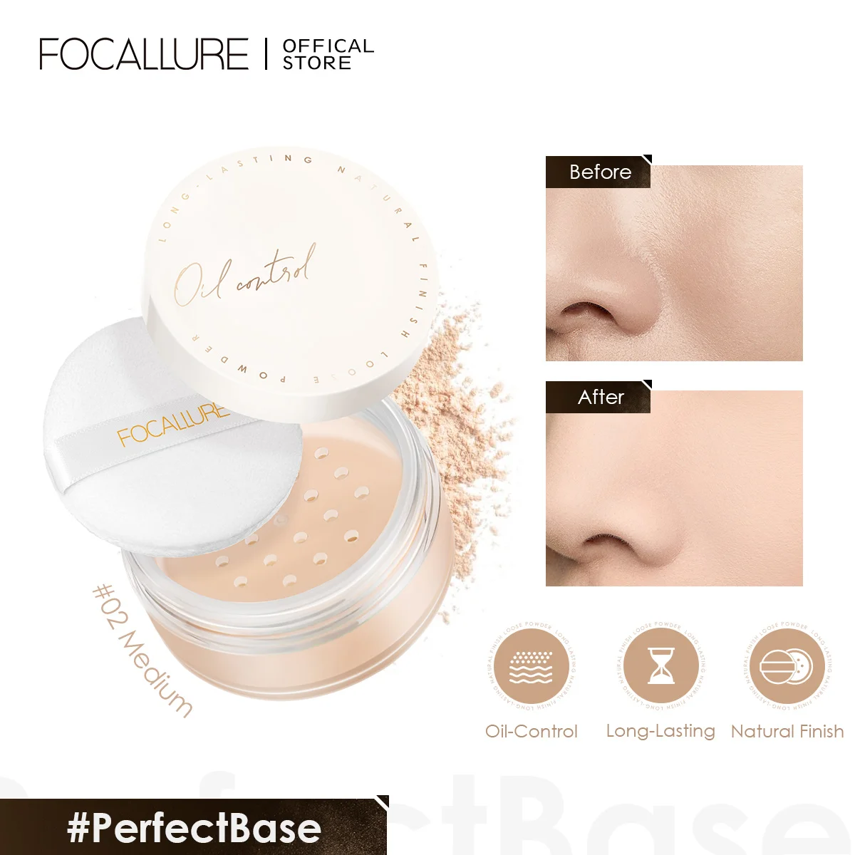 FOCALLURE 2 Colors Natural Smooth Loose Powder Makeup Oil-Control Concealer Brighten Cosmetics Face lasting Setting Powder