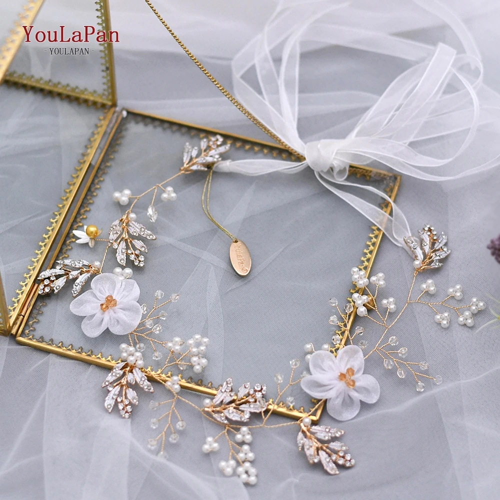 YouLaPan Wedding Flower Belt Golden Leaves Bridal Belt Crystal Pearl Wedding Sash Belt for the Bride Pearl Leaf Flower Sash SH72