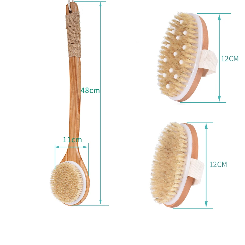 TREESMILE Natural Bristle Bath Brush Exfoliating Wooden Body Massage Shower Brush SPA Woman Man Skin Care Dry Body Brush D40