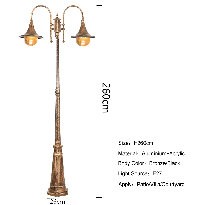 Lámpara de doble cabezal para iluminación de carreteras, luz impermeable para exteriores, patio, paisaje, jardín europeo, 2,6 M