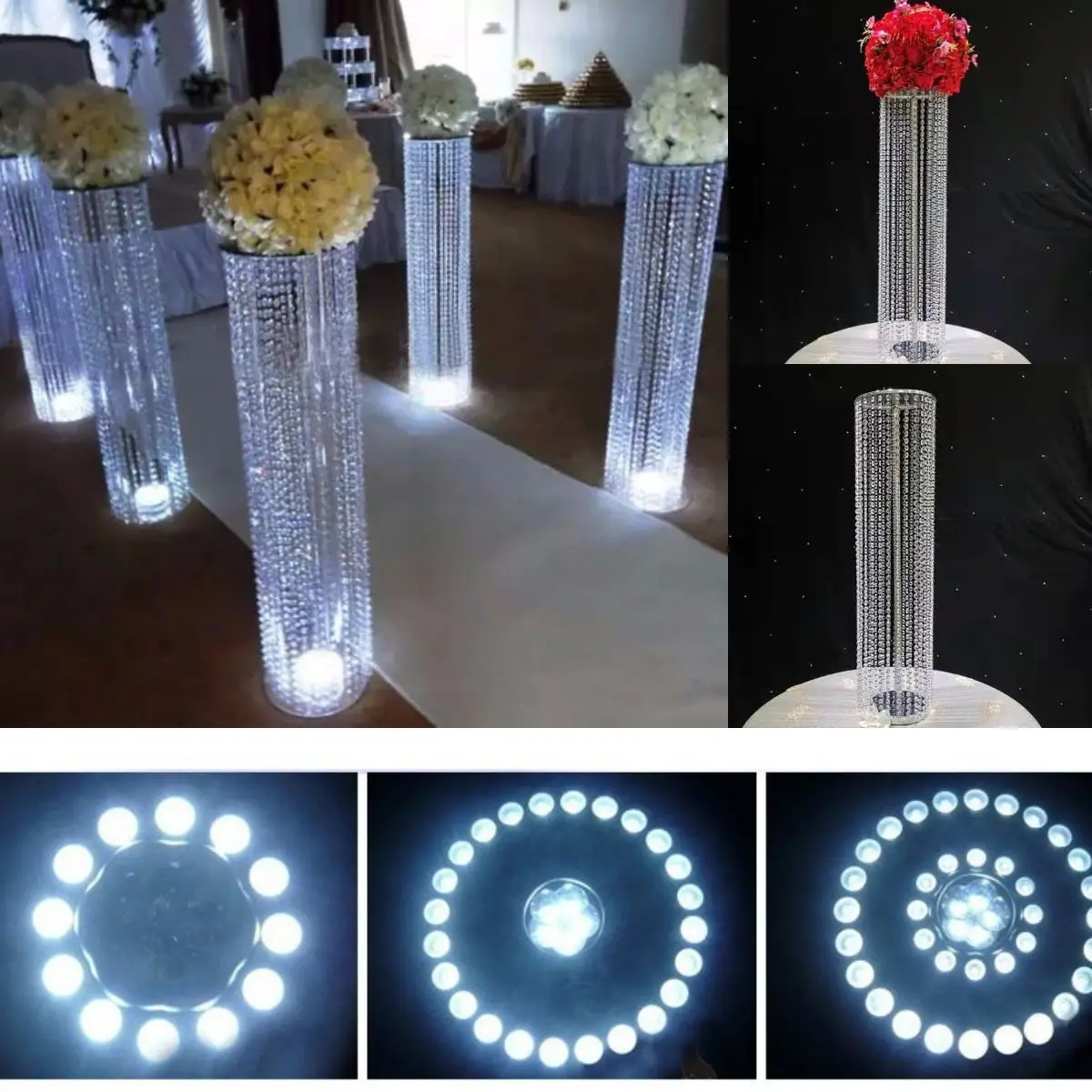 

6 PCS Crystal Wedding Table Centerpieces Flower Plinth Pillar Aisle Road Lead With Light For Party Stage Backdrops Decoration