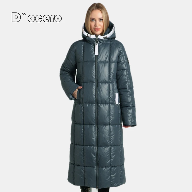 D`ocero 2022 New Women Winter Coats Simple Fashion X-Long Down Jacket Female Parka Warm Large Size Quilted Hooded Outerwear