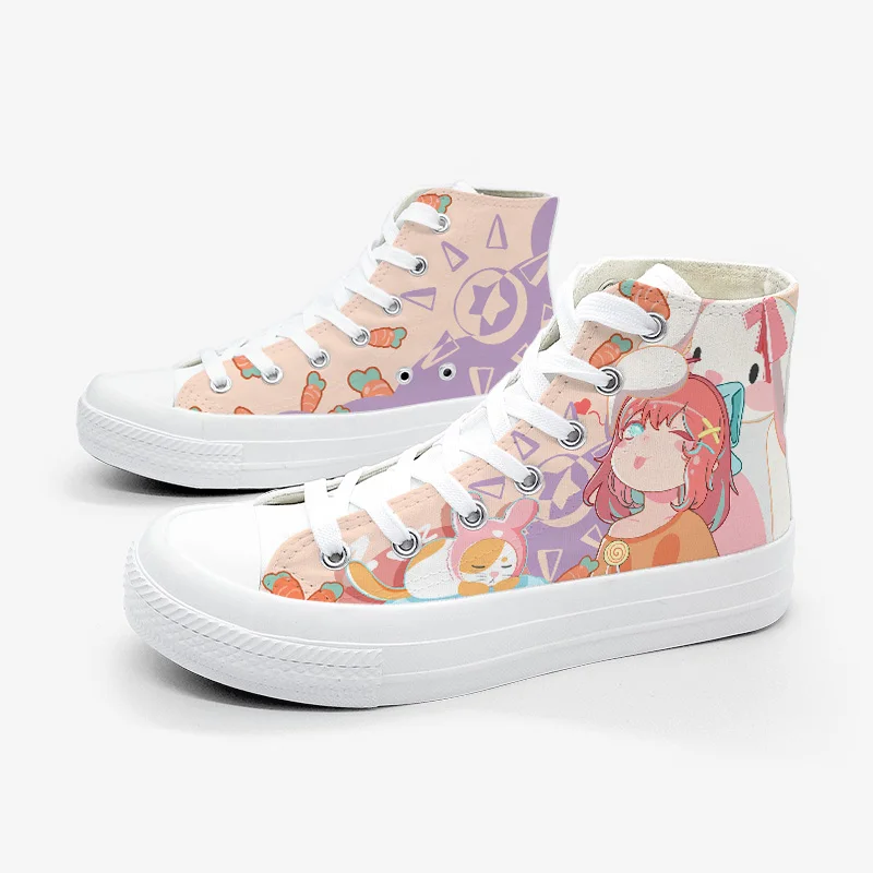 Amy and Michael Cartoon Animation Cute Female Students High Top Canvas Sneakers Women's Classic Flats Lace Up Hand Painted Shoes