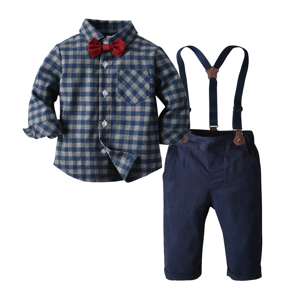 

Top and Top Brand Kids Boys Clothes Set Cotton Long Sleeve Tops+Suspender Trousers 2Pcs Outfits Childrens Casual Clothing