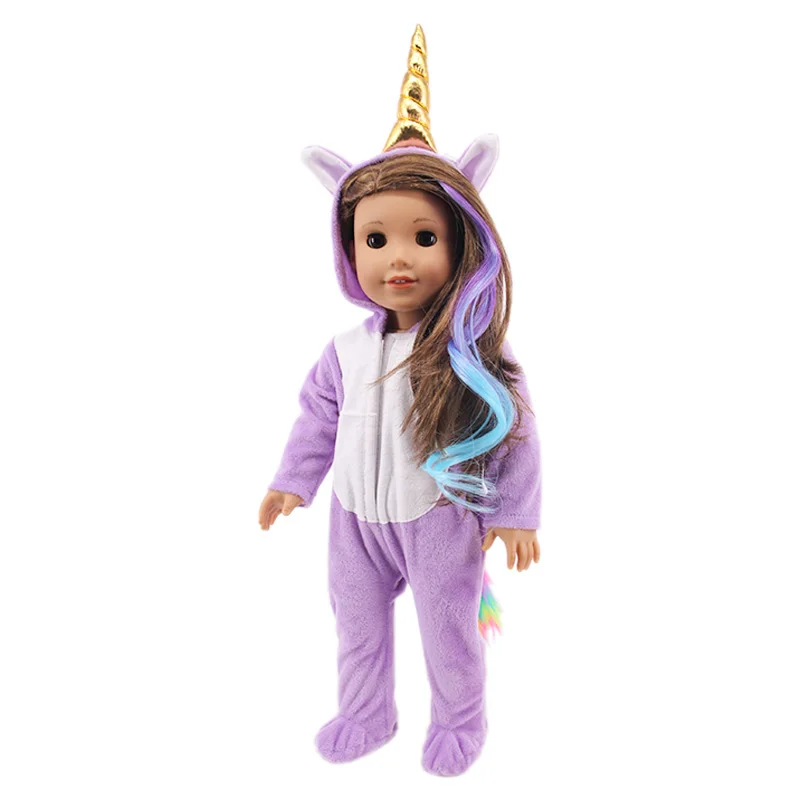 Doll Clothes Purple Unicorn Elements Set Kitty Shoes Fit 18Inch American &43cm Baby Reborn Doll Accessories,Russia Kid Play Toys