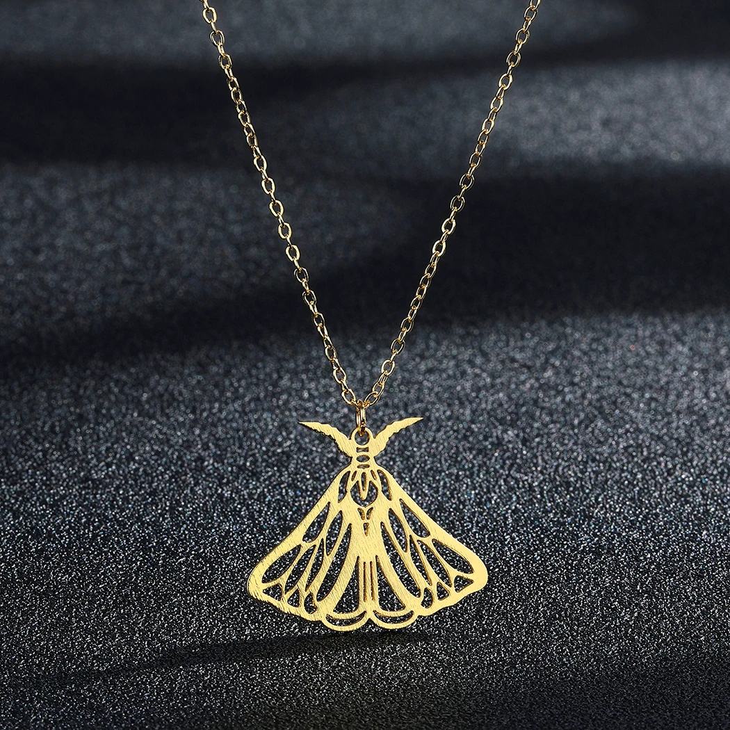 CHENGXUN Insect Luna Moth Pendant Necklace for Women Girls Stainless Steel Laser Cut Butterfly Charm Chain Party Female Jewelry
