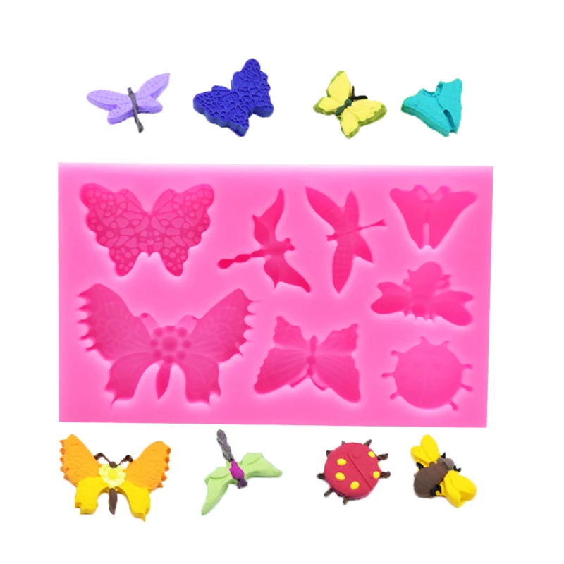 Butterfly dragonfly beetle fondant silicone mold resin and polymer clay mold cake silicone kitchen baking cooking gadgets