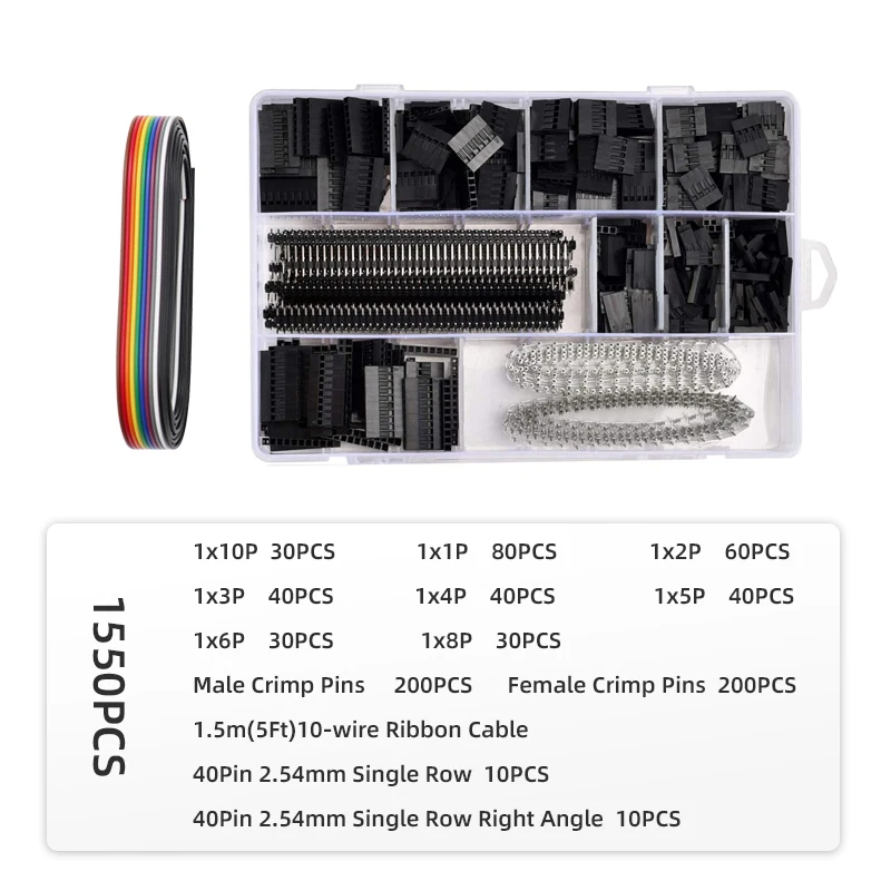 Connecteur Dupont 2.54mm, Kit de boîtier d'en-tête de broche de fil de cavalier de câble, broches à sertir mâles + connecteur de Terminal de broche femelle, câble électrique