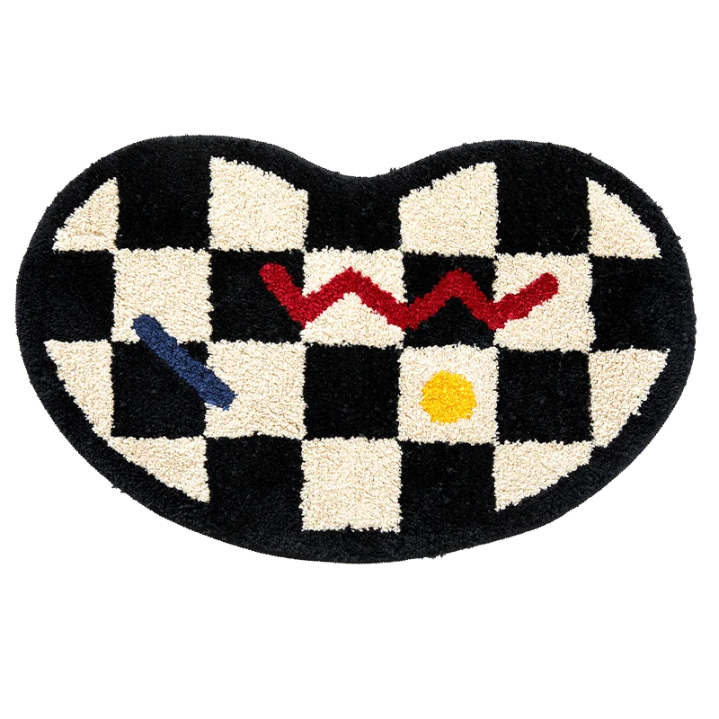 Colorful Grids Bathroom Mat Tufted Bean Shape Fluffy Entrance Rug Living Room Carpet Floor Pad Doormat Tidy Aesthetic Home Decor