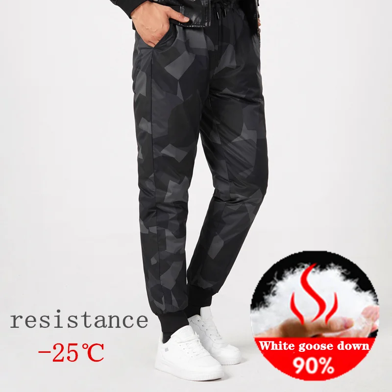 

Winter warm men's down pants white goose down outdoor sports camping pants hiking pants ultra-light thick warm down pants