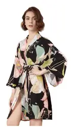 2020 New Sexy Lingerie Cotton Kimono Robe Bathrobe Women Flower Print Robes Satin Robe Ladies Dressing Gowns Sleepwear Big Size