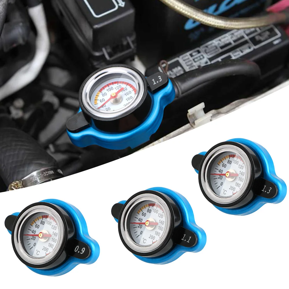 Car Accessories Tank Cover Replacement Temperature Gauge 0.9/1.1/1.3 Bar Thermo Radiator Cap Pressure Balance Function