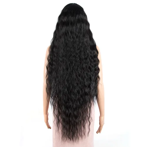 Imagen 2 del producto FASHION IDOL-peluca con malla frontal ondulada para mujer, pelo sintético de 42 "", Rubio degradado, ondulado con agua, pelo largo y rizado, Cosplay