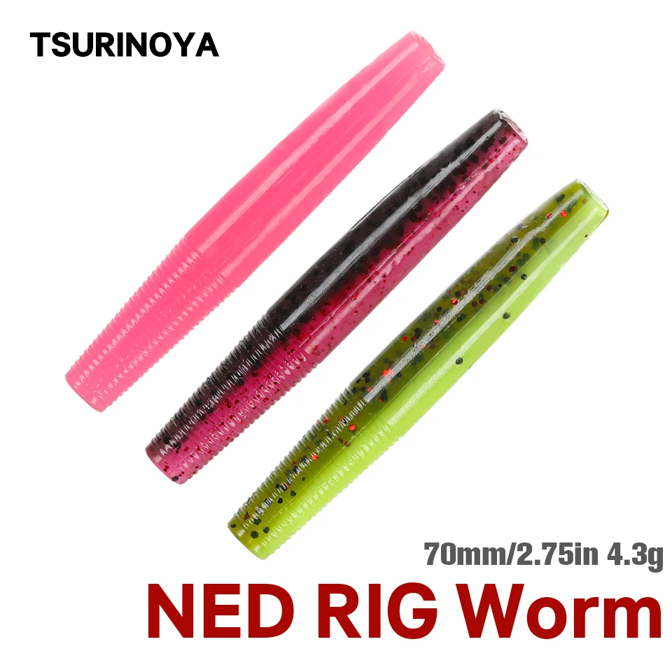 TSURINOYA Stick Worm 4.3g 70mm 10pcs Ned Rig Soft PTR Floating Bait Soft Fishing Lure Bass Carp Bait Finesse Artificial Lures