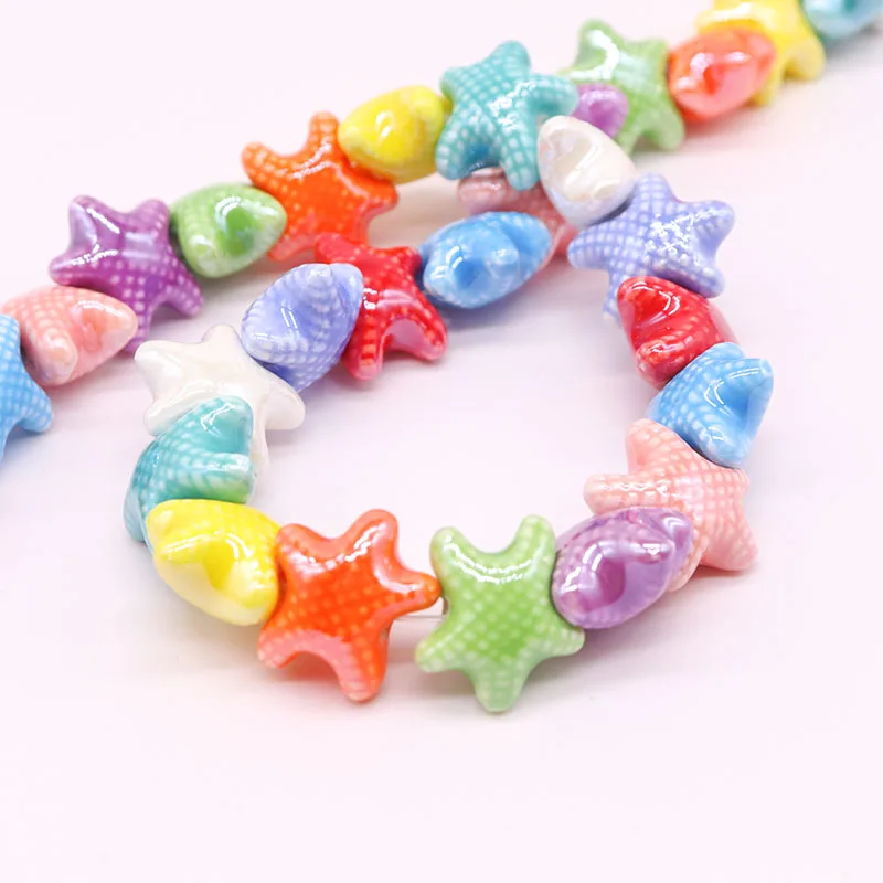 Colorful Starfish Ceramic Beads For Jewelry Making Necklace Bracelet 18x10mm Multicolor Porcelain DIY Bead Jewelry Making