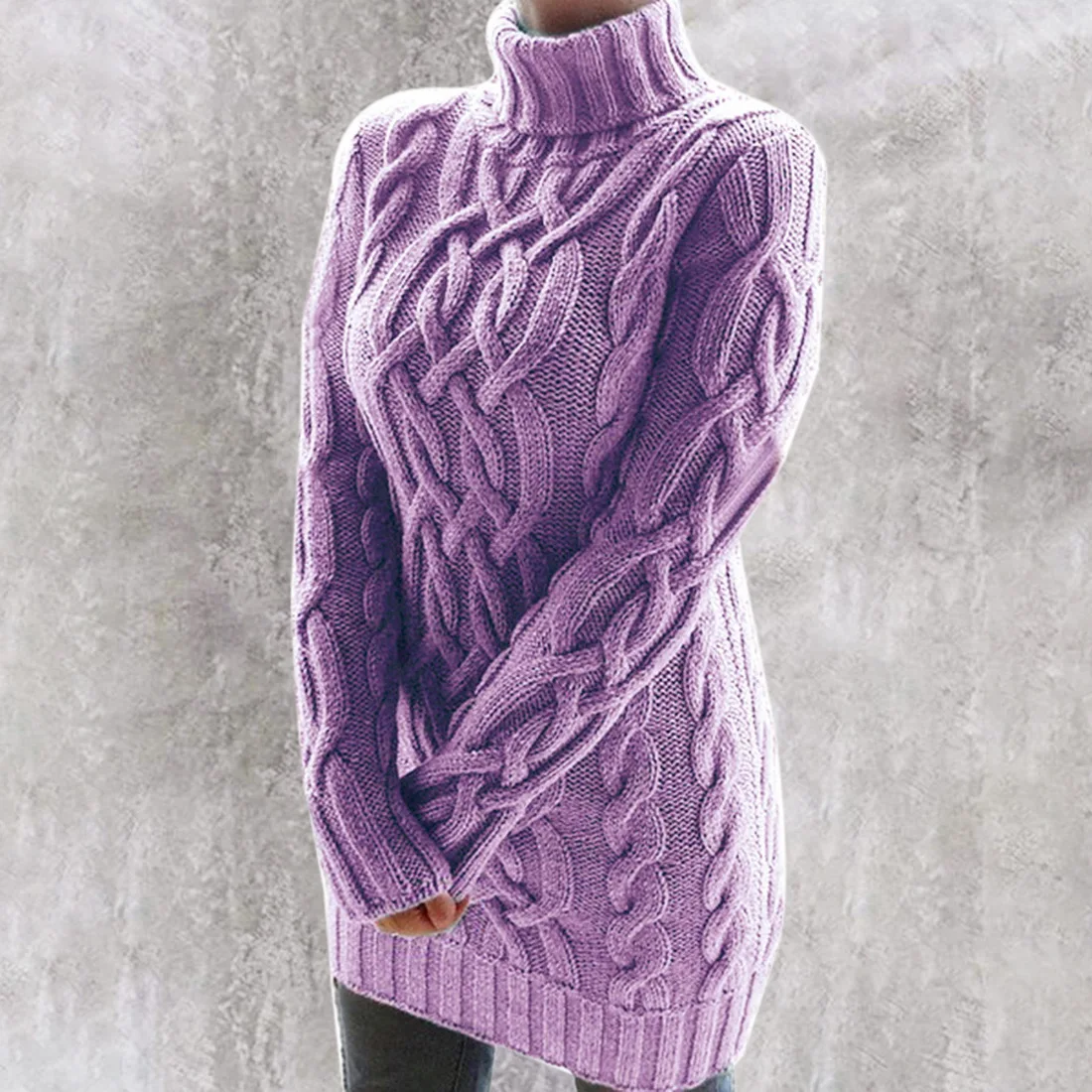 2026 New Women\'s Autumn and Winter Turtleneck Sweater Dress Solid Color Warm Clothes Knitted Pullover Sweater Dress Fashion  258