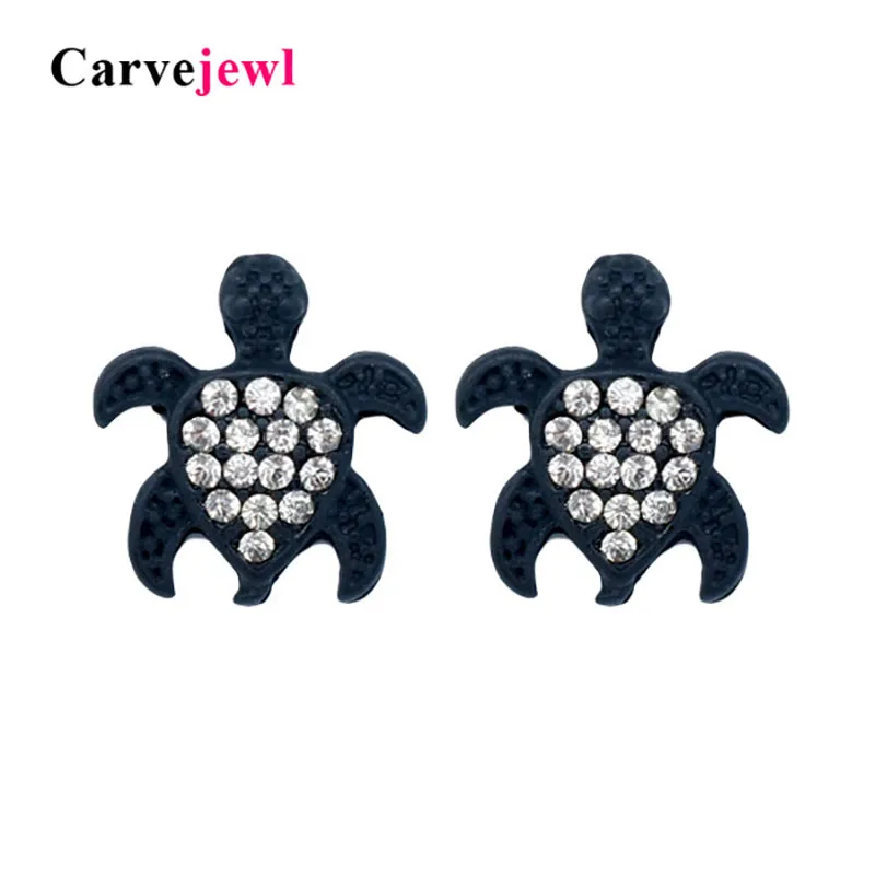 Carvejewl turtle stud earrings glass rhinestone cute small tortoise stud for women jewelry girl gift new fashion korean earring