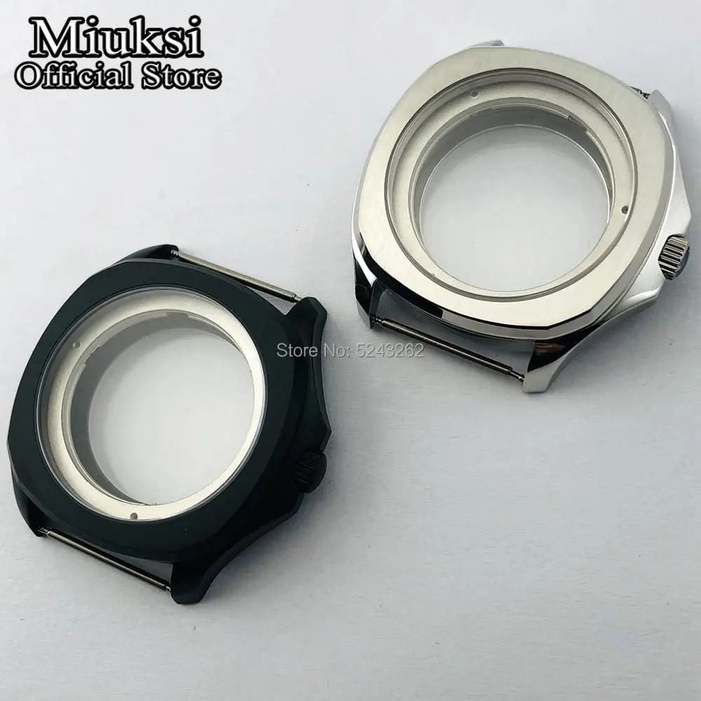 Miuksi 40mm silver/black sapphire crystal watch case fit NH35 NH36 ETA2824 2836 Miyota8215 821A Mingzhu DG2813 3804 movements