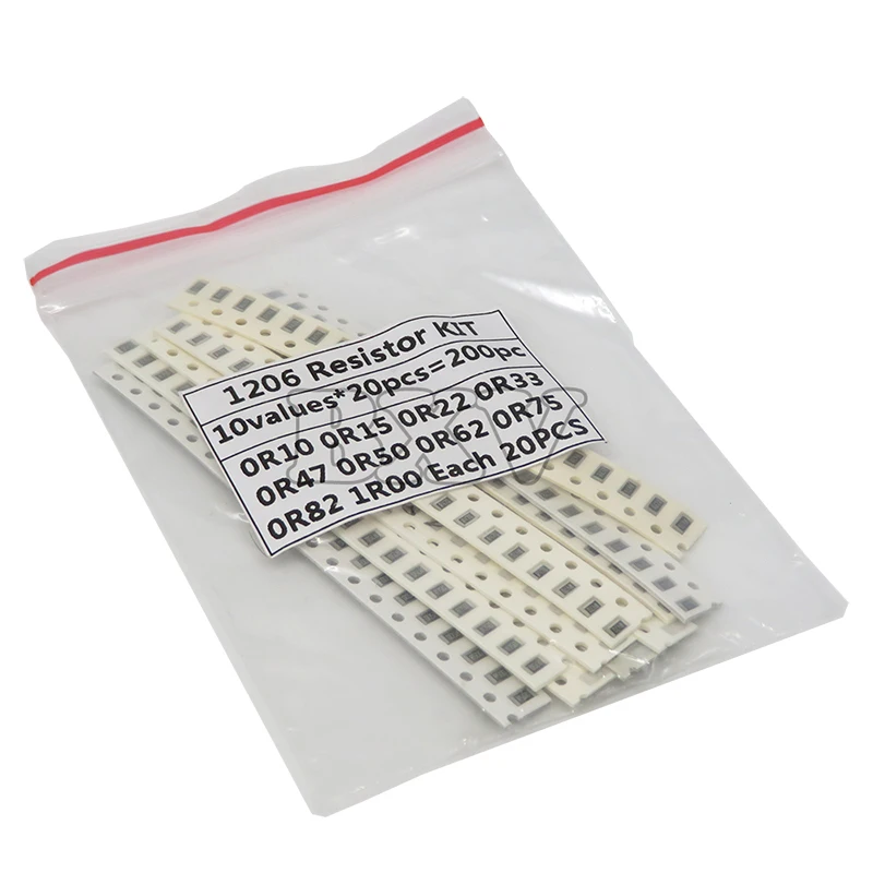 200PCS 1% 1206 SMD Resistors Assorted Kit Set , 10 ValueX20PCS=200PCS 1R00 R820 R750 R620 R500 R470 R330 R220 R150 R100