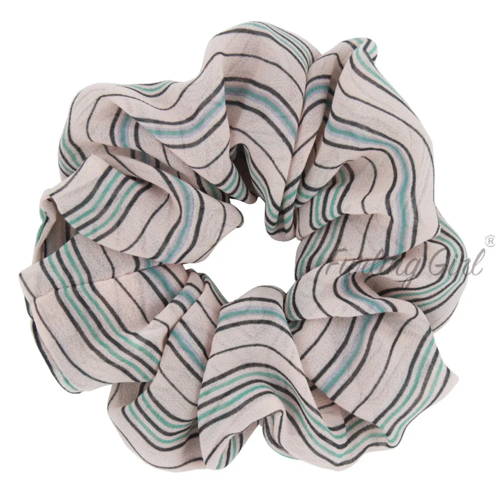 Furling Girl 1PC 3 Different Printed Colors Stripes Chiffon Fabric Hair Scrunchies Women Hair Ties Gum Elastic Hair Bands