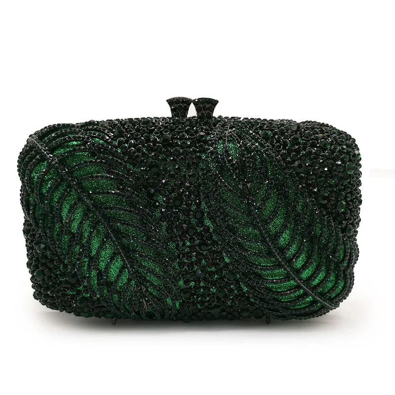 Designer Green/Silver Rhinestone Crystal Clutch Bag Evening Purse And Diamond Female Mini Phone Shoulder Messenger Handbags