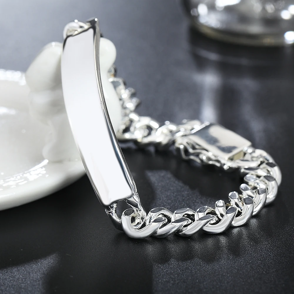 BABYLLNT Hip-Hop Men's 925 Sterling Silver Bracelet Bridge Surface Glossy Sideways Bracelet Cuban Chain Jewelry Party Gifts