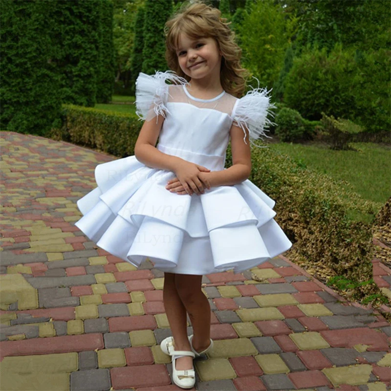 Robe blanche élégante au genou, robe d'été sans manches pour fête d'anniversaire de bébé, robe de mariage pour fille