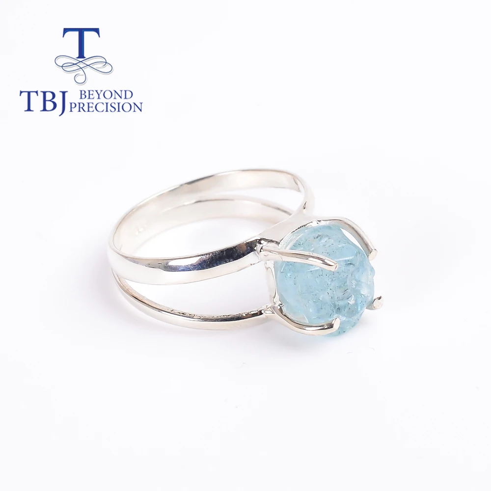 TBJ,New handmade natural aquamarine rough gemstone Ring 925 sterling silver simple design Fine jewelry