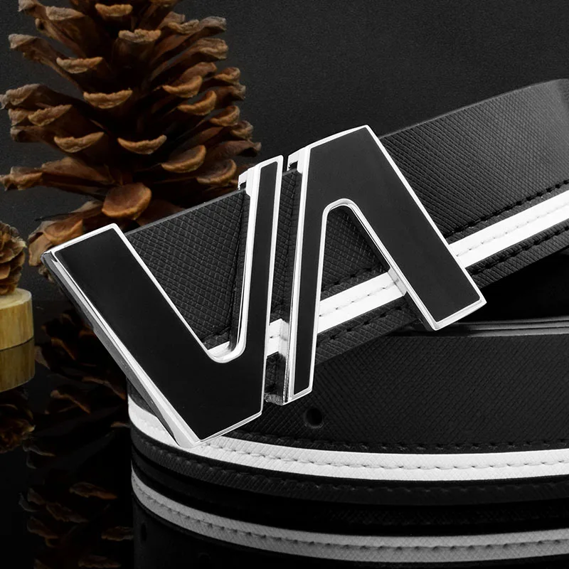 White V Letter Belt Men's Designer Casual Authentic Fashion Belt High Quality Leather Cintos Masculinos Ceinture Homme