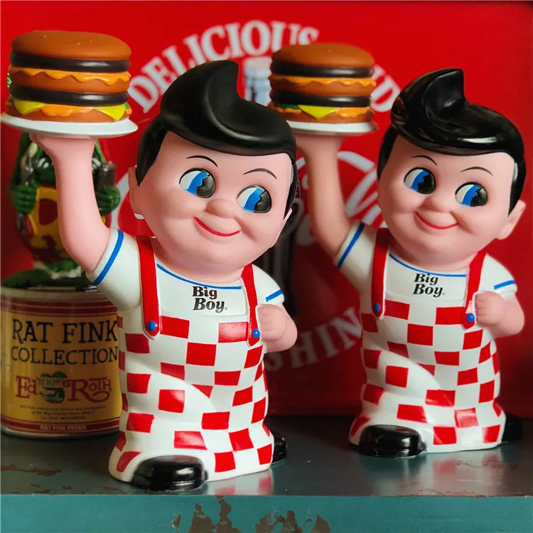 

Bob's Big Boy Toys B-BOY Hamburger Piggy Bank Coin Box Toys Vogue America Classic Cartoon Resin Action Figure In New Box gift