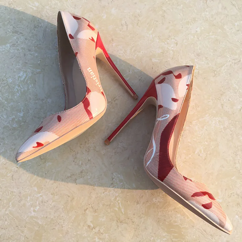 Tikicup Floral Patern Print Women Pointed Toe High Heels Fashion Ladies Chic Pumps Slip On Stilettos Party Shoes Color Customize