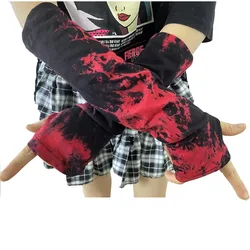 1Pair Dark Gothic Fingerless Elbow Length Gloves Harajuku Arm Warmers Ninja Street Hip-hop Mittens Women Punk Cool Tie Dye Glove