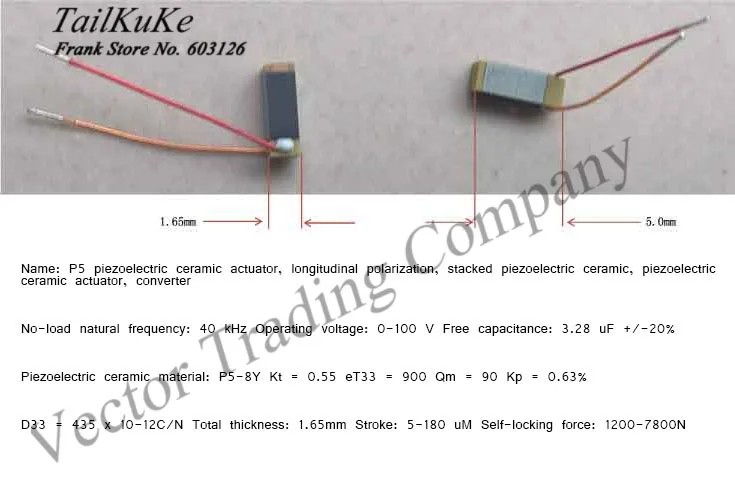 P5 Multilayer Piezoelectric Ceramic Actuator, Longitudinally Polarized, Stacked Piezoelectric Ceramics