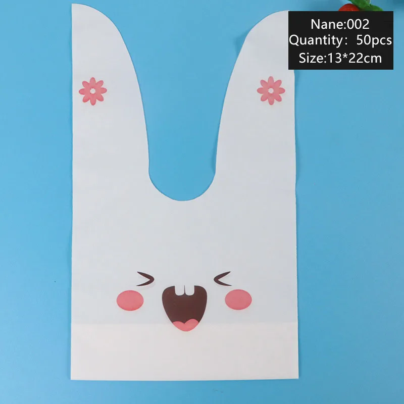 50pcs 13*22cm Red Flower Pink Dimples Laughing Little White Rabbit Nougat Cookies Long Ears Bunny Packaging Bag Baby Sweet Gift