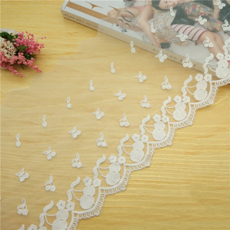 16cm Wide Embroidery Cherry Fruit Mesh Lace Trim DIY Skrit Handwork Lolita Dress Sewing Accessories Lace Ribbon V2530