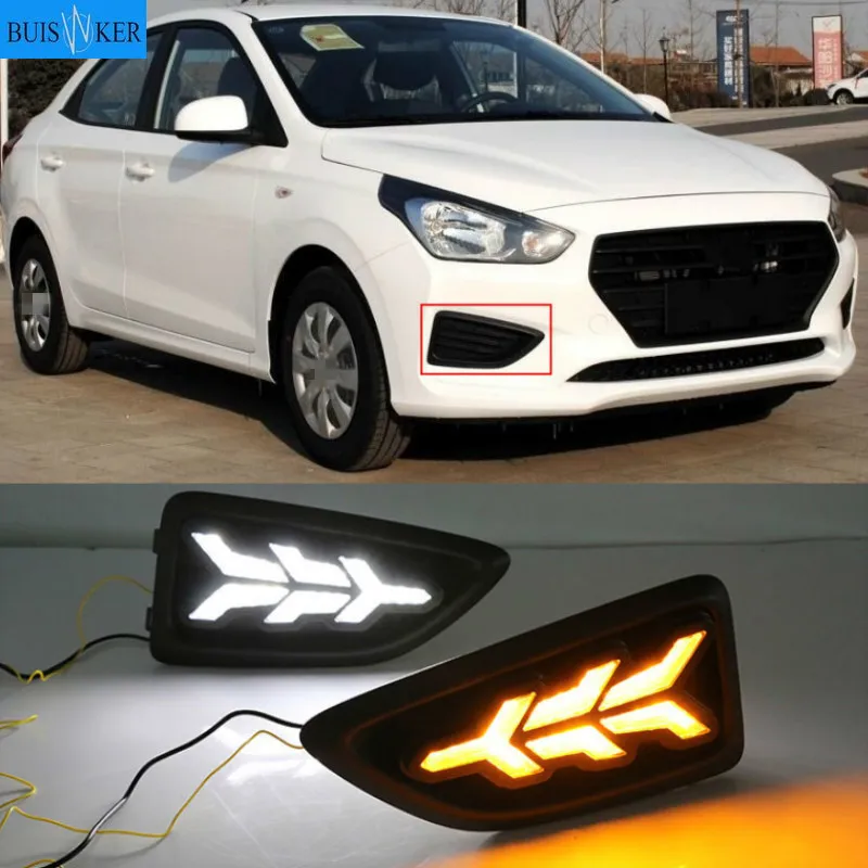 

2Pcs LED DRL Daytime Running Lights for Hyundai Accent VERNA 2017 Fog Lamp Day Light with Turn Signal Function