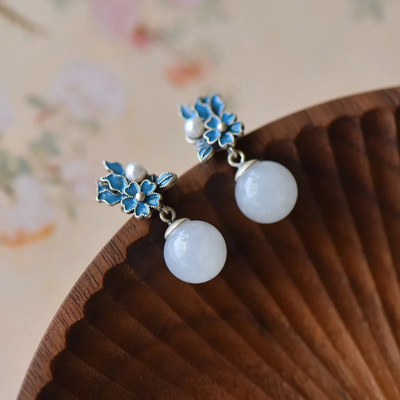 KOFSAC 925 Silver Necklace Ring Earrings Set Jewelry Women Vintage Flower Blue Crystal White Bead Lady Anniversary Accessories