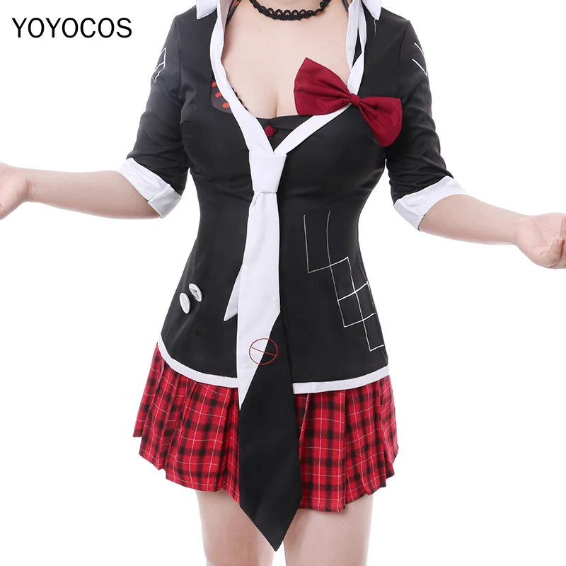 YOYOCOS Danganronpa Cosplay Enoshima Junko Cosplay kostiumy kostium na Halloween Anime zestaw mundurków krawat śliczny mundurek szkolny