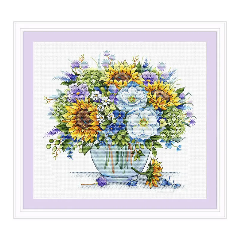 New Product Embroidery Fishxx Cross Stitch B1541 Sunflower Bouquet Plant Flower Hand Sewing Kit Home Decoration Painting