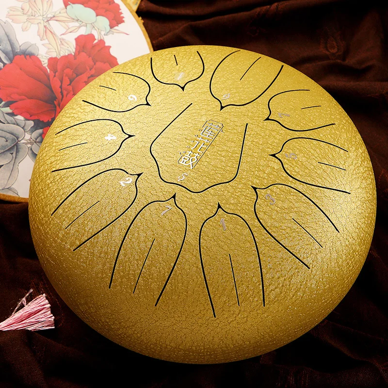 Hluru Huashu D Steel Peptide Lotus Ethereal Tongue Zen drum pan Musical Percussion Instrument 11 Note 10 inch Tambourine Handpan