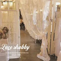 French Rococo Vintage Garland Embroidered Curtains White Sheer Curtain for Window Living Room Voile Curtain with Ruffled Warp