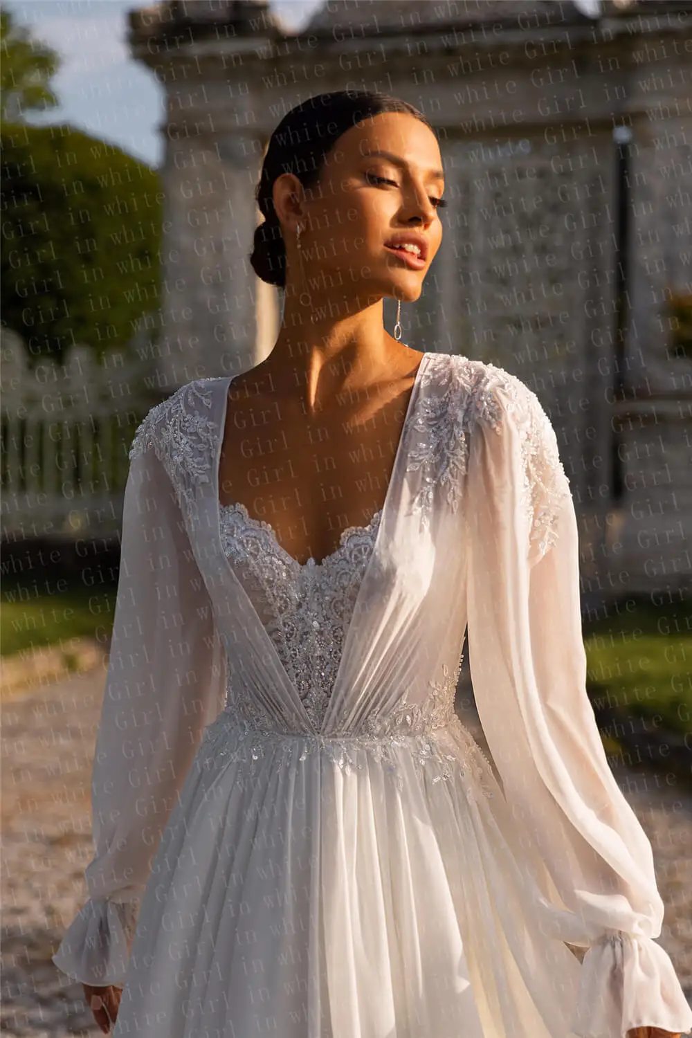 Robe de mariée en dentelle à paillettes, grande taille, manches longues, pour future mariée, automne