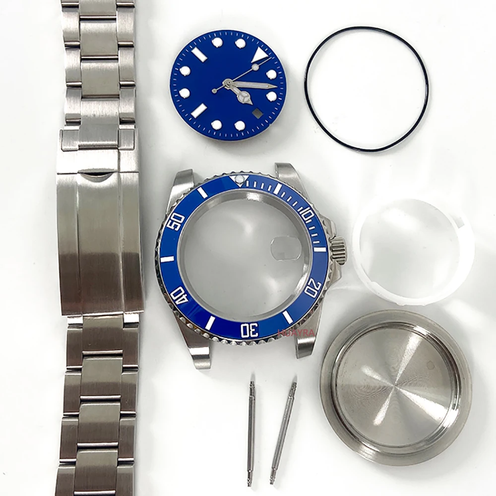 Watch accessories Sapphire glass blue ceramic ring 40 mm 316 brushed stainless steel case fits Meiyota8215 movement