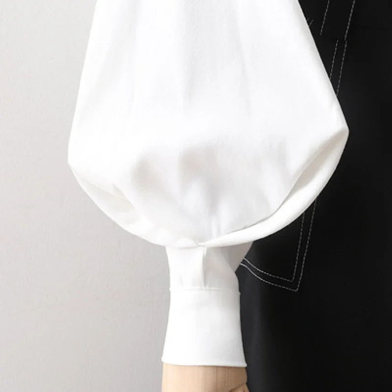Big Bowknot Rabbit Ear Womens Tops and Blouse 2021 Spring Korean Fashion Casual Lantern Sleeve Ladies Button Up Shirt White
