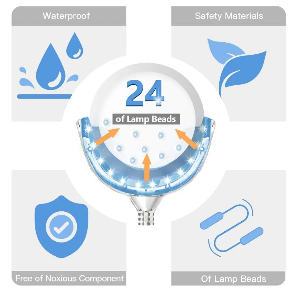휴대용 스마트 타이밍 콜드 블루 라이트 LED 치아 미백 장치, 치과 미백, 2 개의 표백 젤, 2 개의 포트, 안드로이드 IOS용