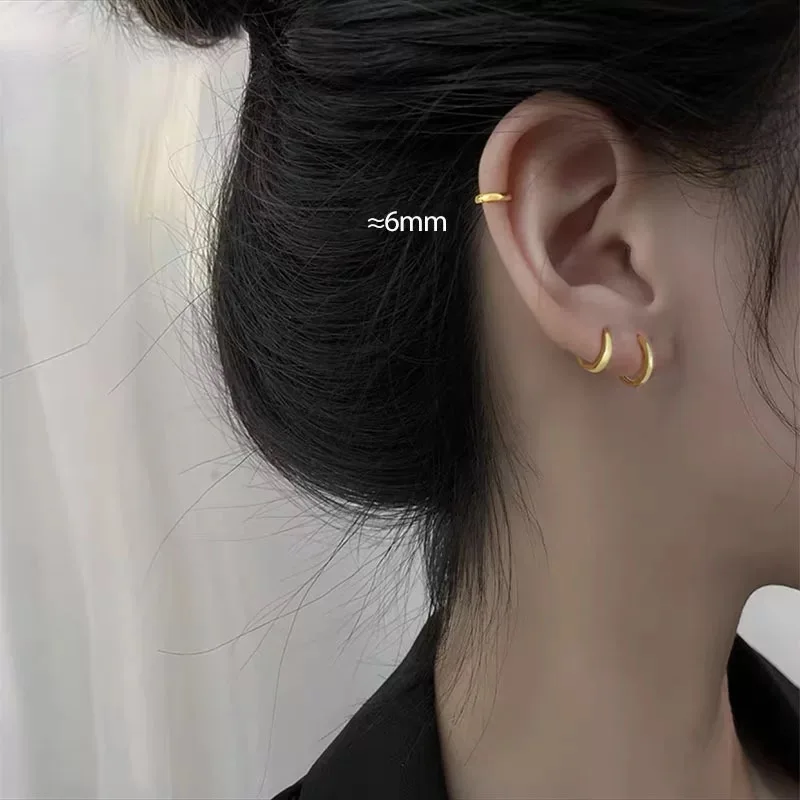 Fashion Gold Color Stainless Steel Round Hoop Earrings for Women Round Ear Buckle Punk Charm Earring Minimalist Jewelry Brincos